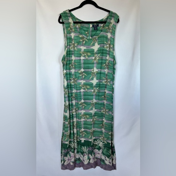 D.P.S. Womens Hawiian Lightweight Split Hem Maxi Dress Green Purple Size 2X - Picture 1 of 8
